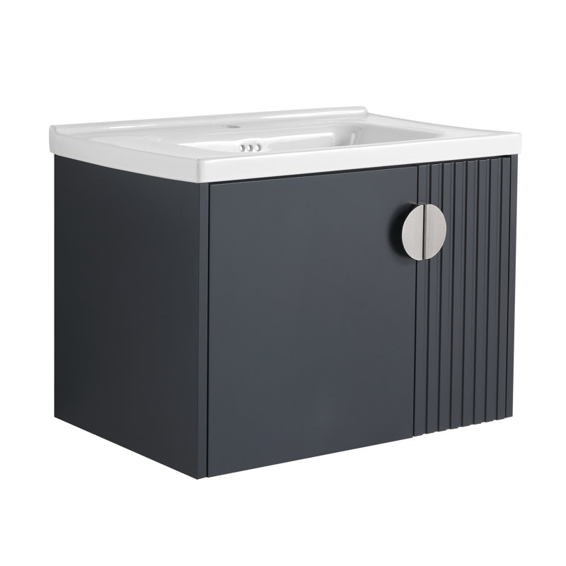 Walkiria 27.75'' Single Bathroom Vanity with Ceramic Top, Black, Stainless Steel