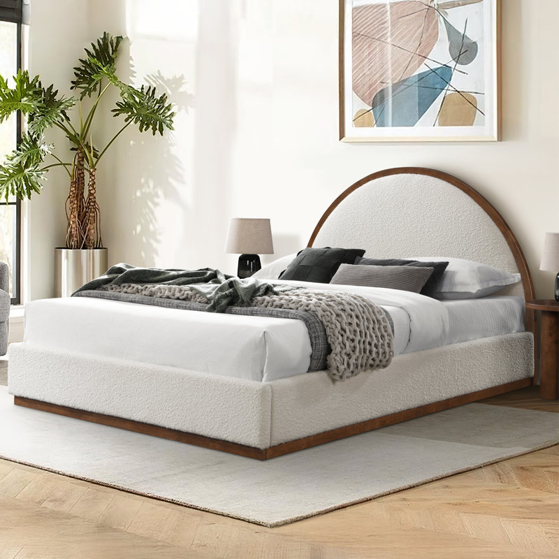 Dennville Frankston Arch Queen Bed Walnut Boucle