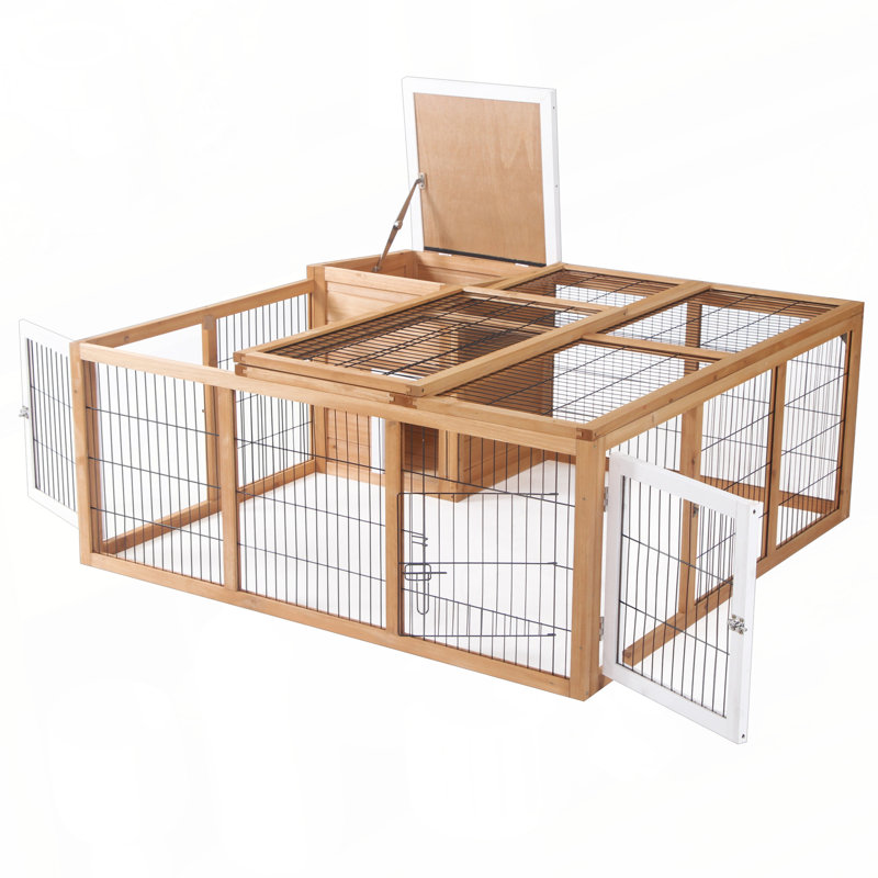 Cage à lapin avec cage principale ouverte PawHut, Naturel
