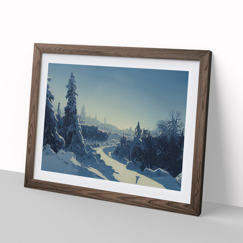 Pine Tree Forest Winter Vol.1 1 Piece Single Picture Frame Wall Art, 25cm H x 34cm W x 2cm D, Walnut Framed