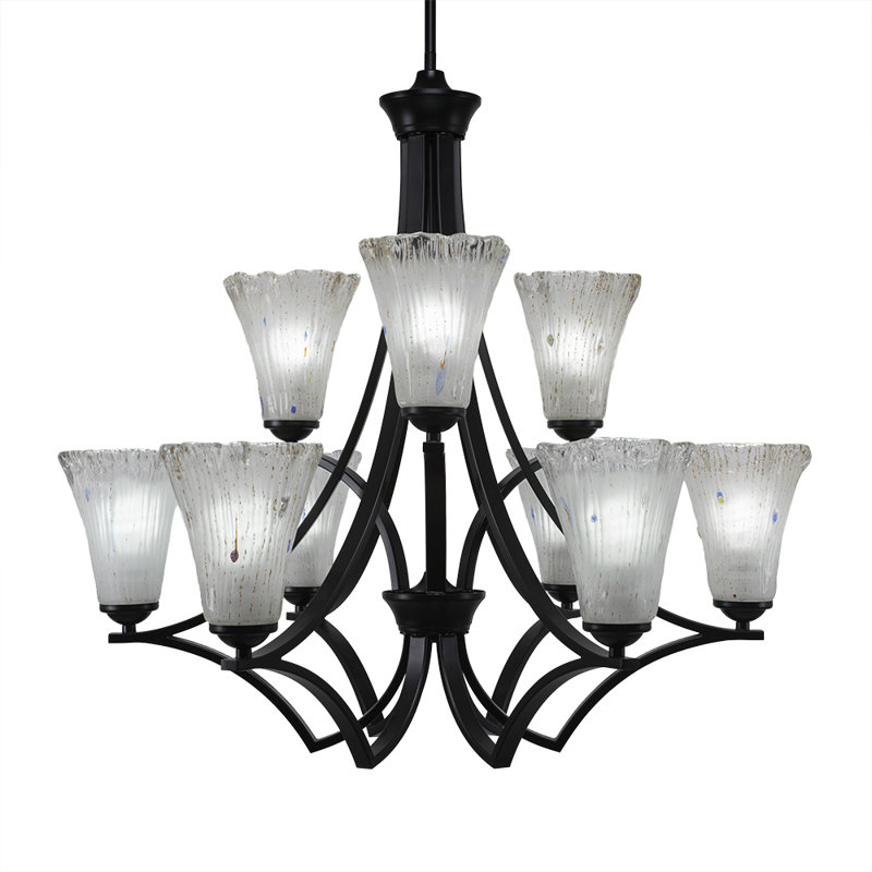 Lustre 9 lumières Zilo présenté en finition granit foncé avec verre givré cannelé de 5,5 po, Graphite
