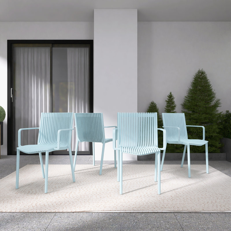 Fauteuil empilable moderne en polypropylène, pour l'intérieur et l'extérieur (ensemble de 4), Bleu