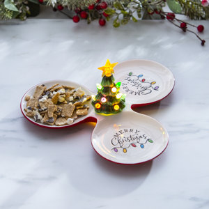 Marsily LED Ceramic Serving Tray With Ceramic Christmas Tree