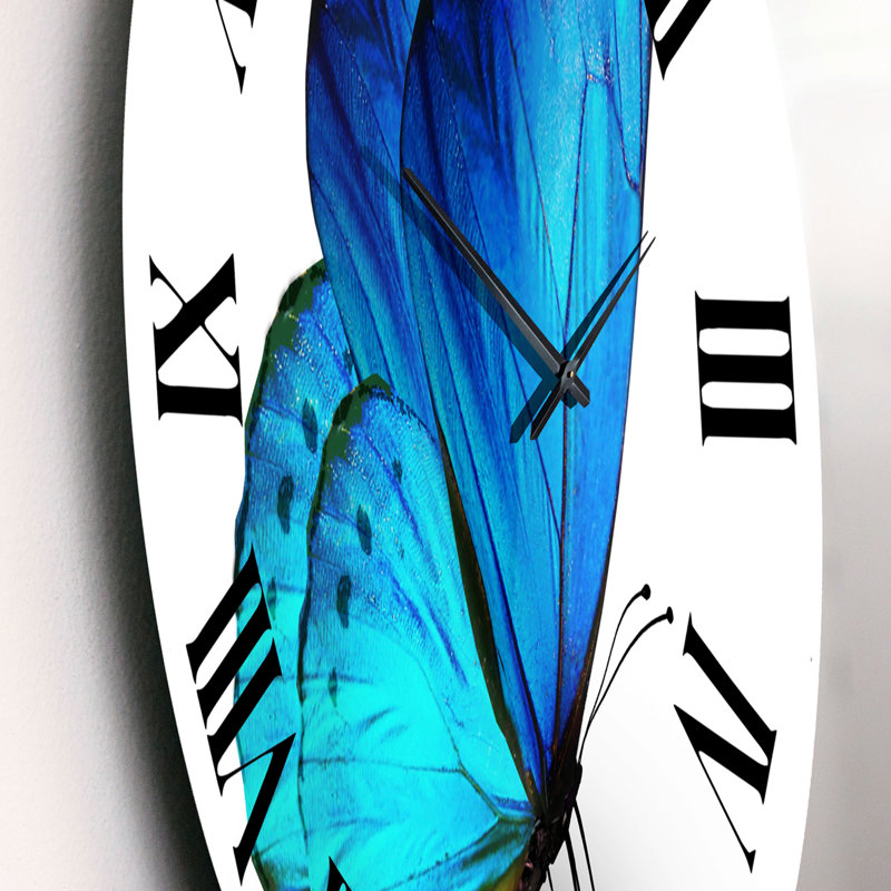 Vibrant Blue Butterfly - horloge murale moderne, Moyen