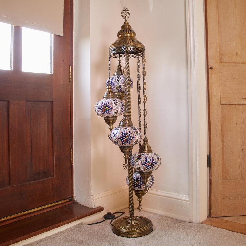Karlie 124cm Antique Bronze Floor Lamp, Blue/Yellow/Green