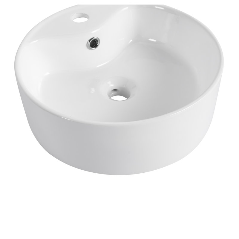 Modern Round White Ceramic Above Counter Bathroom Sink - Glossy Porcelain Vessel Basin for Bathroom Vanity