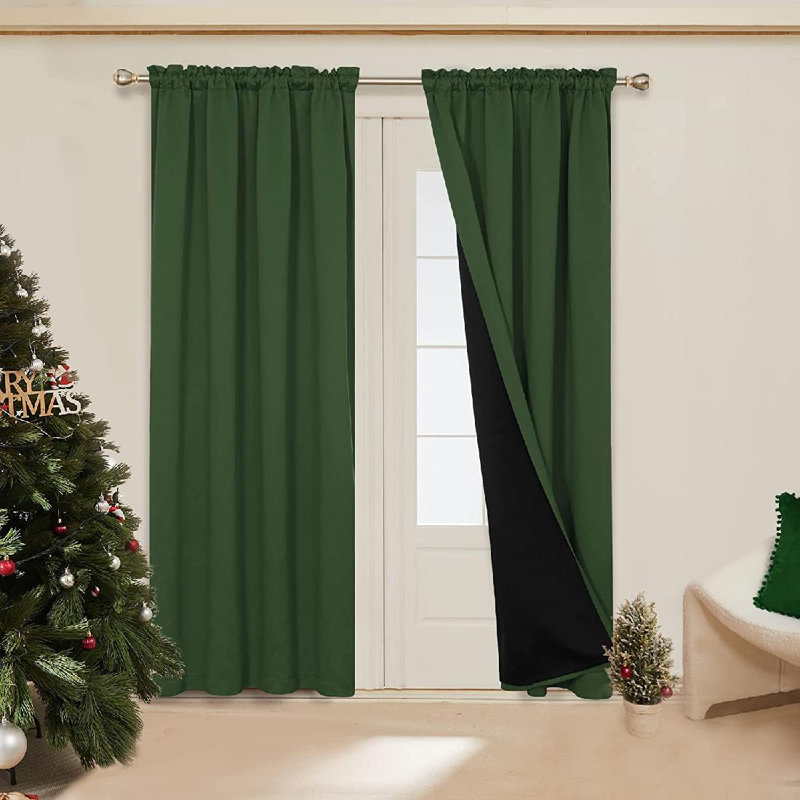 Deconovo 100 Percent Blackout with Liner Rod Pocket Curtain Panel Pair, 52" W x 95" L, Green
