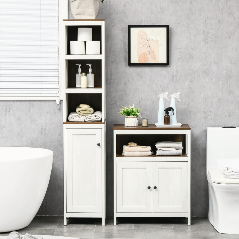 Grande armoire de rangement pour salle de bain - Tour autoportante en blanc antique avec 3 tablettes ouvertes et une tablette réglable. Compact pour les espaces étroits. De nombreuses options. Stable et sécuritaire. L 12,5 po x l 11,75 po x H 63,5 po