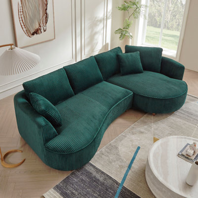 Canapé modulaire rembourré en velours côtelé de 122,04 pouces avec méridienne orientée vers la droite pour le bureau