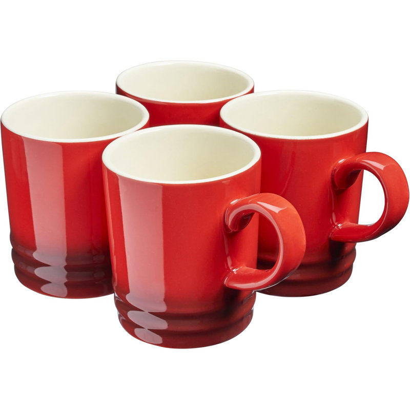 Set of 4 Stoneware Mug Set 350ml Drinking Cups, Red