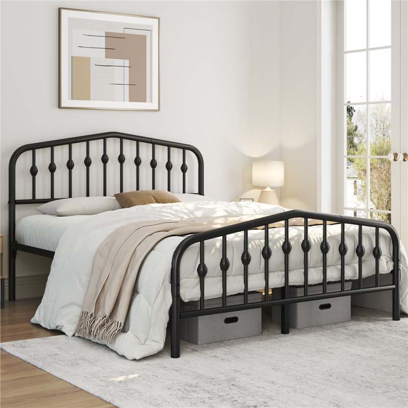 Valor Bed Frames Metal Platform Bed with Headboard, Black, Queen