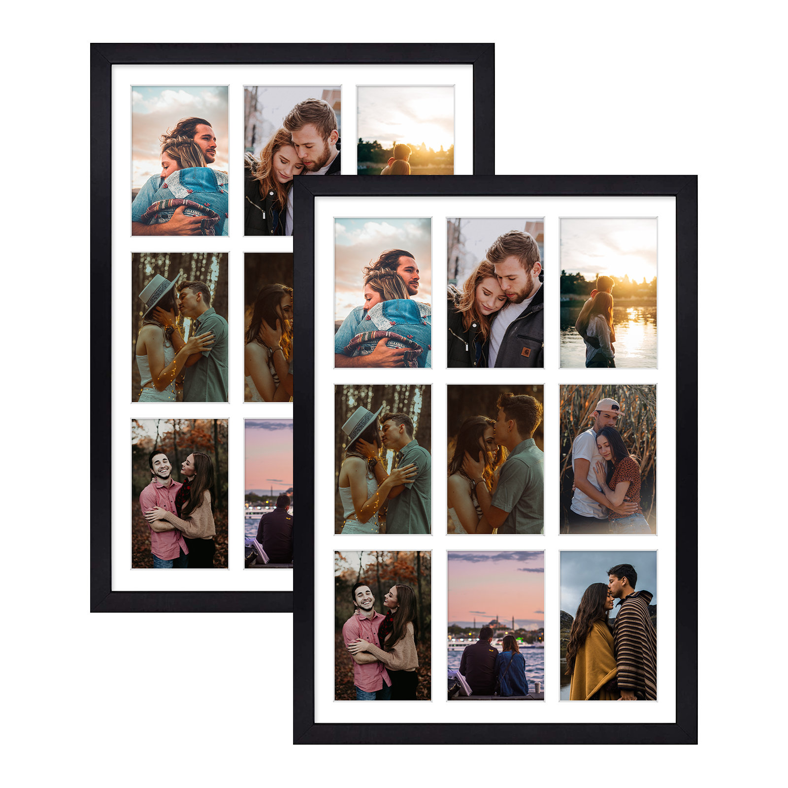 13.6x19.7 Black Wood Picture Frame Collage Matted 9-Opening 4x6 Photos  White Mat