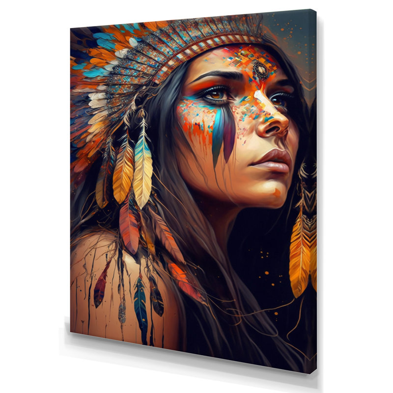 Art coloré sur toile femme amérindienne colorée V, H 20 po x l 12 po x P 1 po, Toile tendue