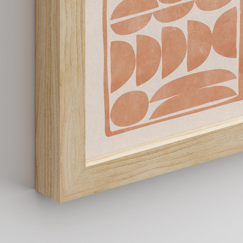 " Mid-Century Palm Leaf Geometric Landscape Abstract " 7 - Pieces, Natural Framed
