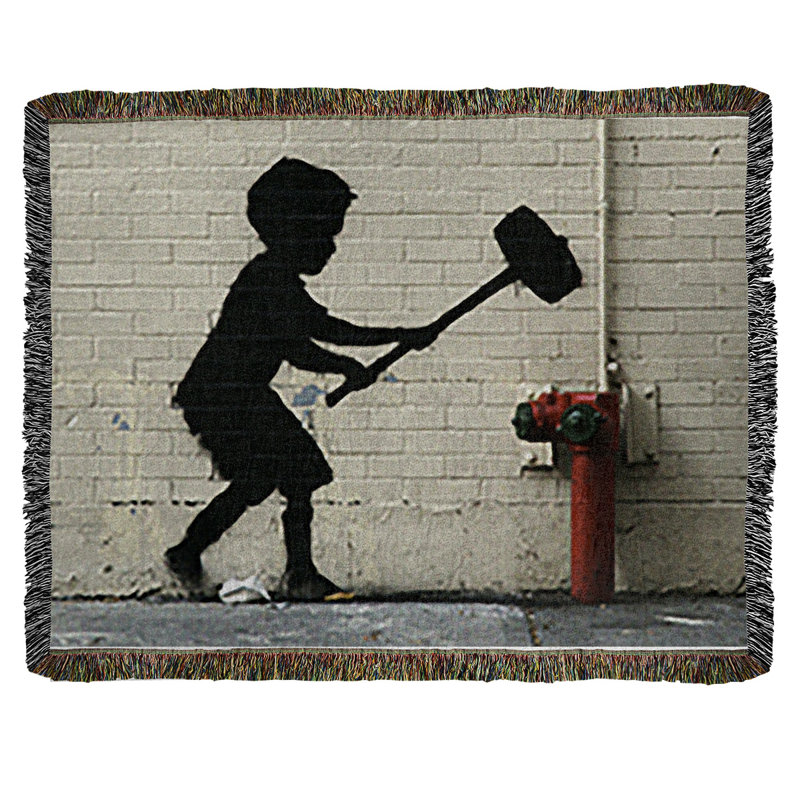 Banksy Graffiti Hand Woven Throw Blanket, 37" W x 52" L
