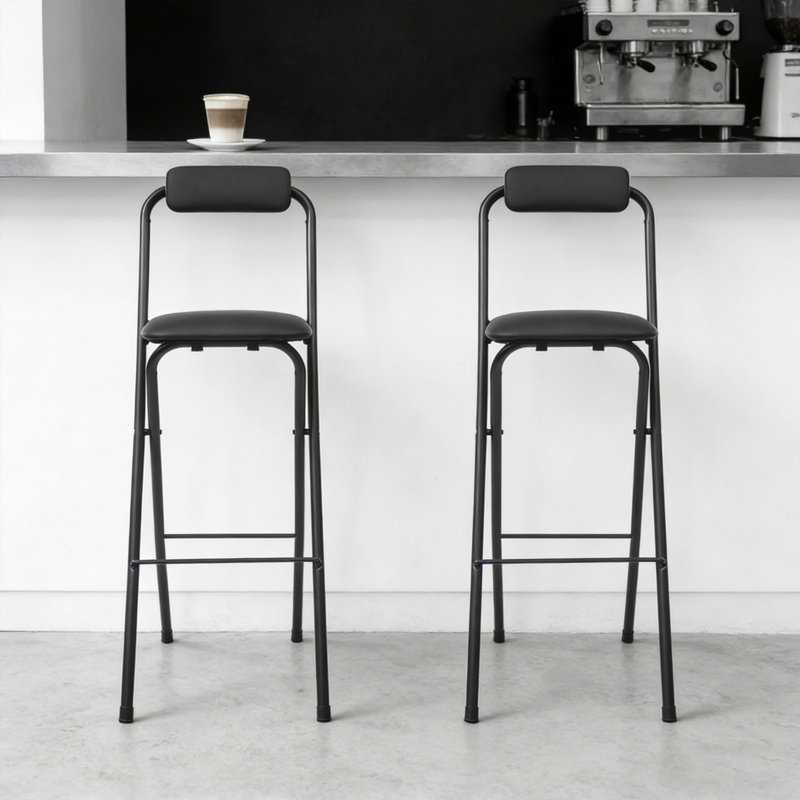 Folding Portable Bar Stool with Backrest (2 Pieces, 29.53 Inch), Noir, noir, noir, noir