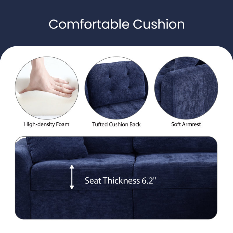 Evaa 82.6'' Velvet Sofa, Navy Velvet