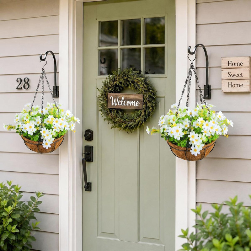 Faux paniers artificiels à fleurs suspendus pour l'extérieur, White