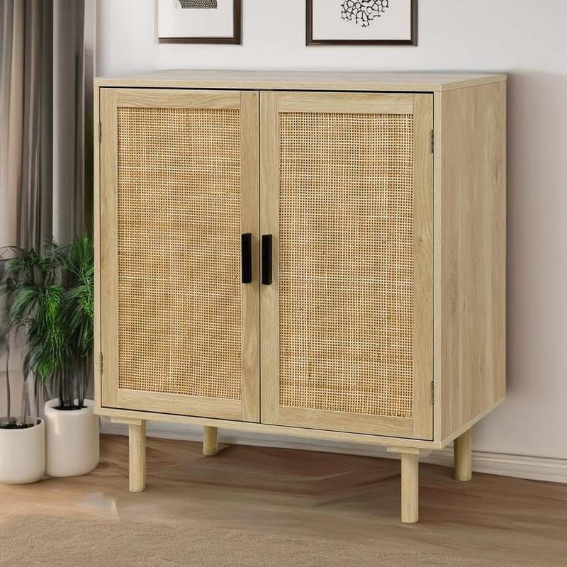 Buffet Buffet, Buffet de rangement de cuisine avec portes en rotin, Buffet à liqueur, Salle à manger, Couloir, Console, Armoire d'appoint, 31,5 po x 15,8 po x 34,6 po, naturel