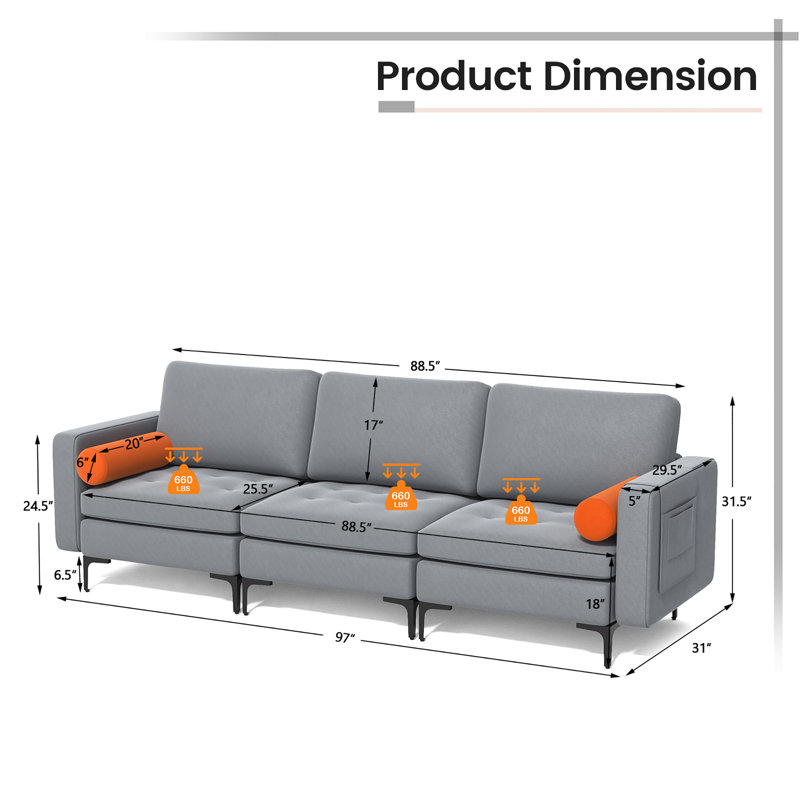 Daiveon 97'' Upholstered Sofa