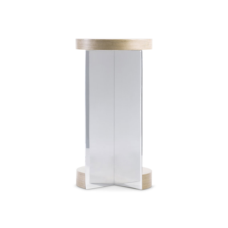 Sahara Finish Round Wood & Metal Pedestal End Table