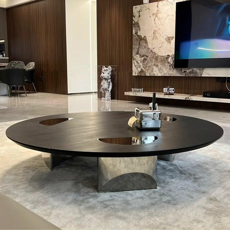 Table basse ronde en bois massif de style italien, H 14 po x L 47,2 po x l 47,2 po