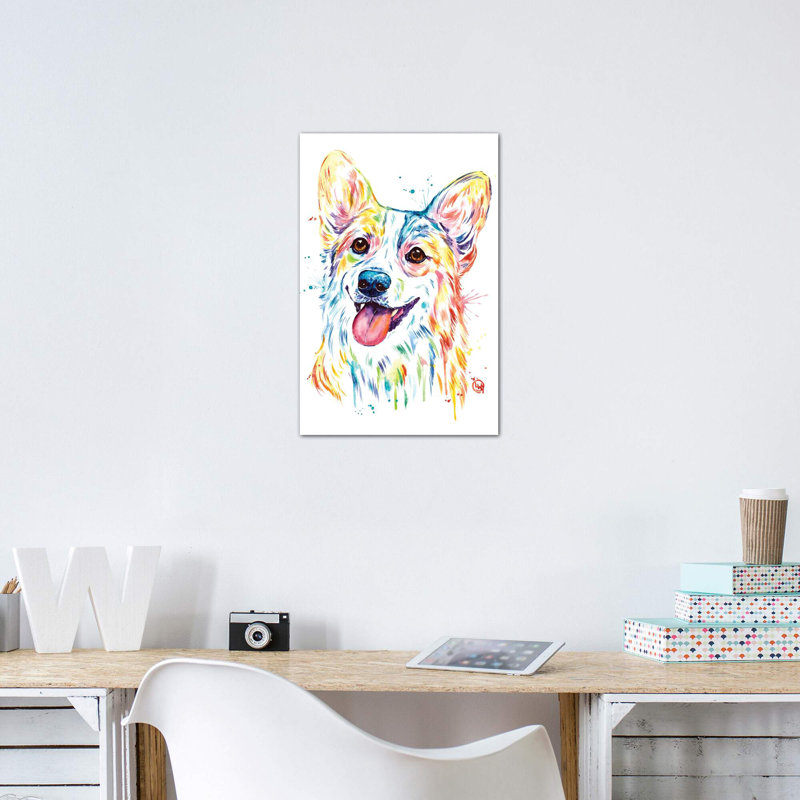Corgi par Lisa Whitehouse - impression d'art graphique, H 26 po x l 18 po x 1,5 po, Toile tendue, Pas de tapis