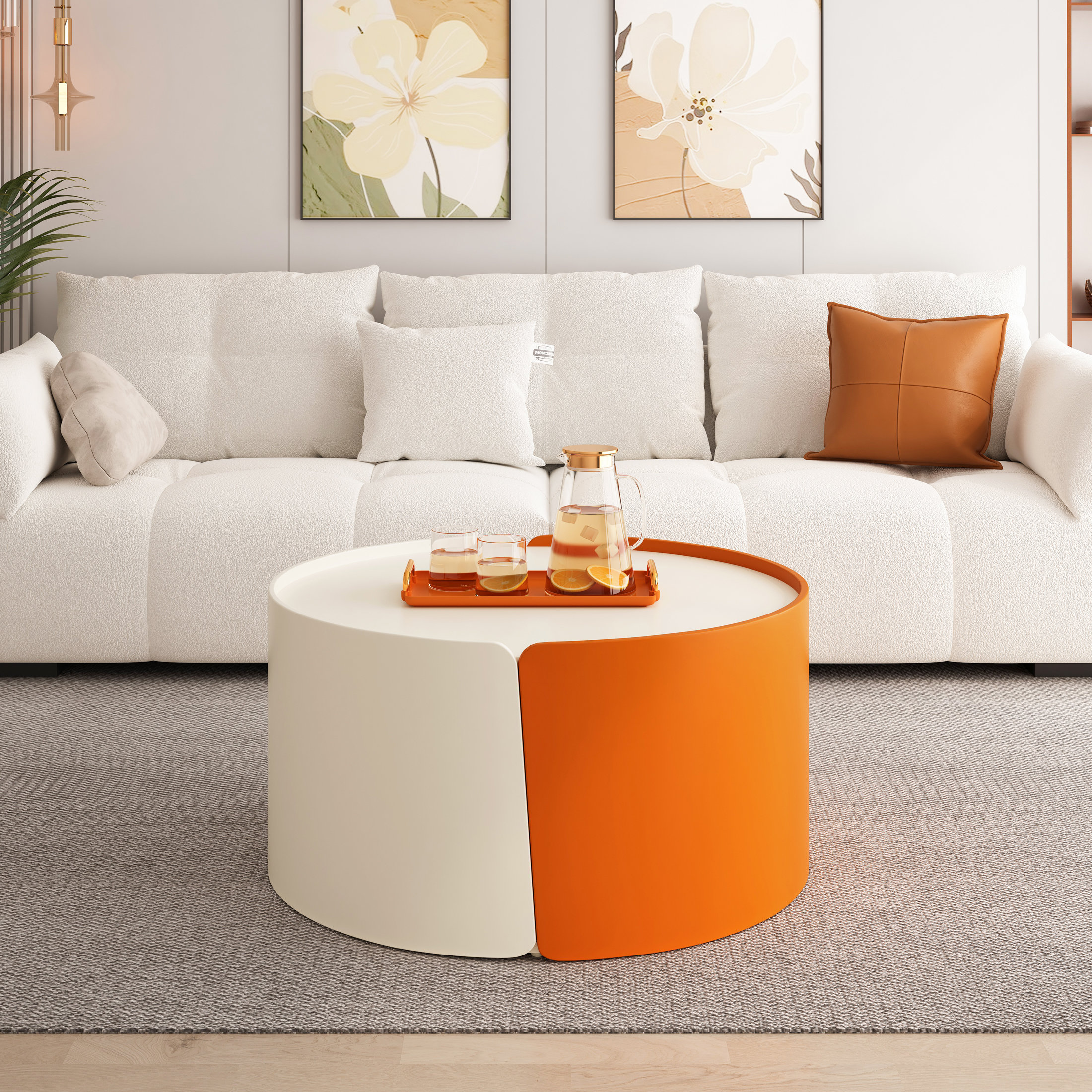 Brayden Studio Nesting Coffee Table,Pull-Out Round Coffee Table with ...