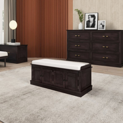 Upholstered Storage Bench with 2 Cabinets