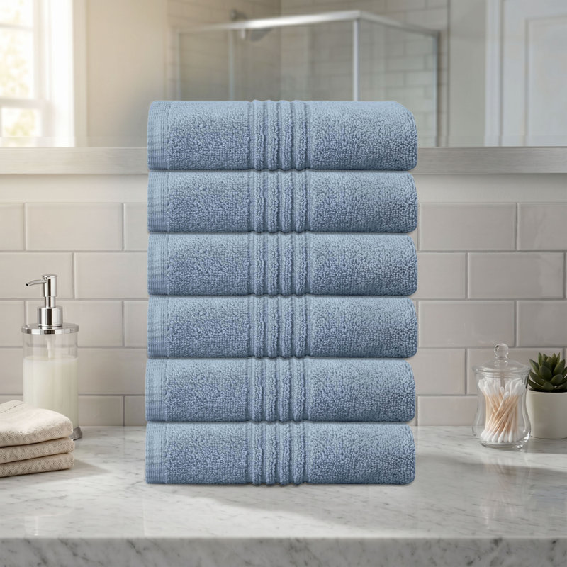 Ensemble de serviettes de bain 100% coton 100% coton zéro torsion Robbs Home Weavers 500GSM, 16 po x 24 po (6) (6 serviettes à main), bleu