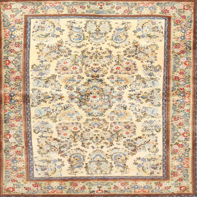 Tapis floral beige / brun, Rond 8 pi
