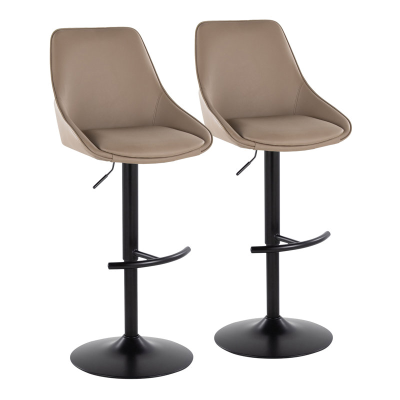 Diana Adjustable Barstool With Rounded T Footrest - Set Of 2, Brown Seat/Black Frame