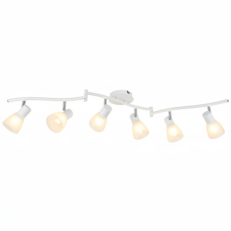Ensemble de 6 lumières sur rail blanches, plafond flexible avec abat-jour en verre, E12, sans ampoules