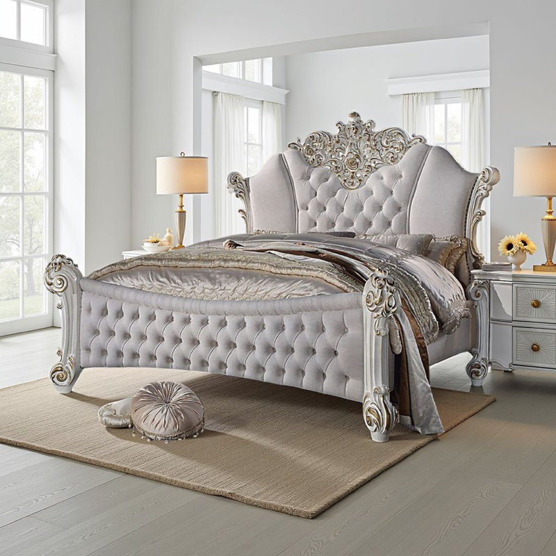 Upholstered Scalloped Bed, Queen, White