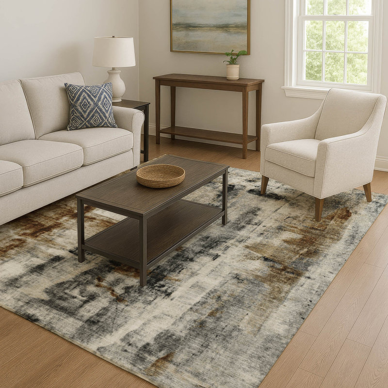Premium Machine Washable Pinkston AMF1982 Abstract Rug, Rectangle 10' x 14'