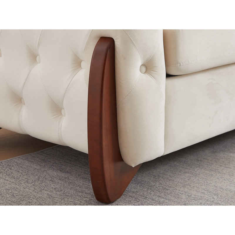 Canapé en velours de 84 pouces avec accoudoirs carrés, Velours beige