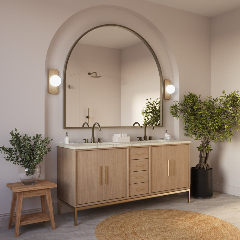 Rift White Oak Double Bath Vanity, Natural Weathered, 60", Polished Chrome