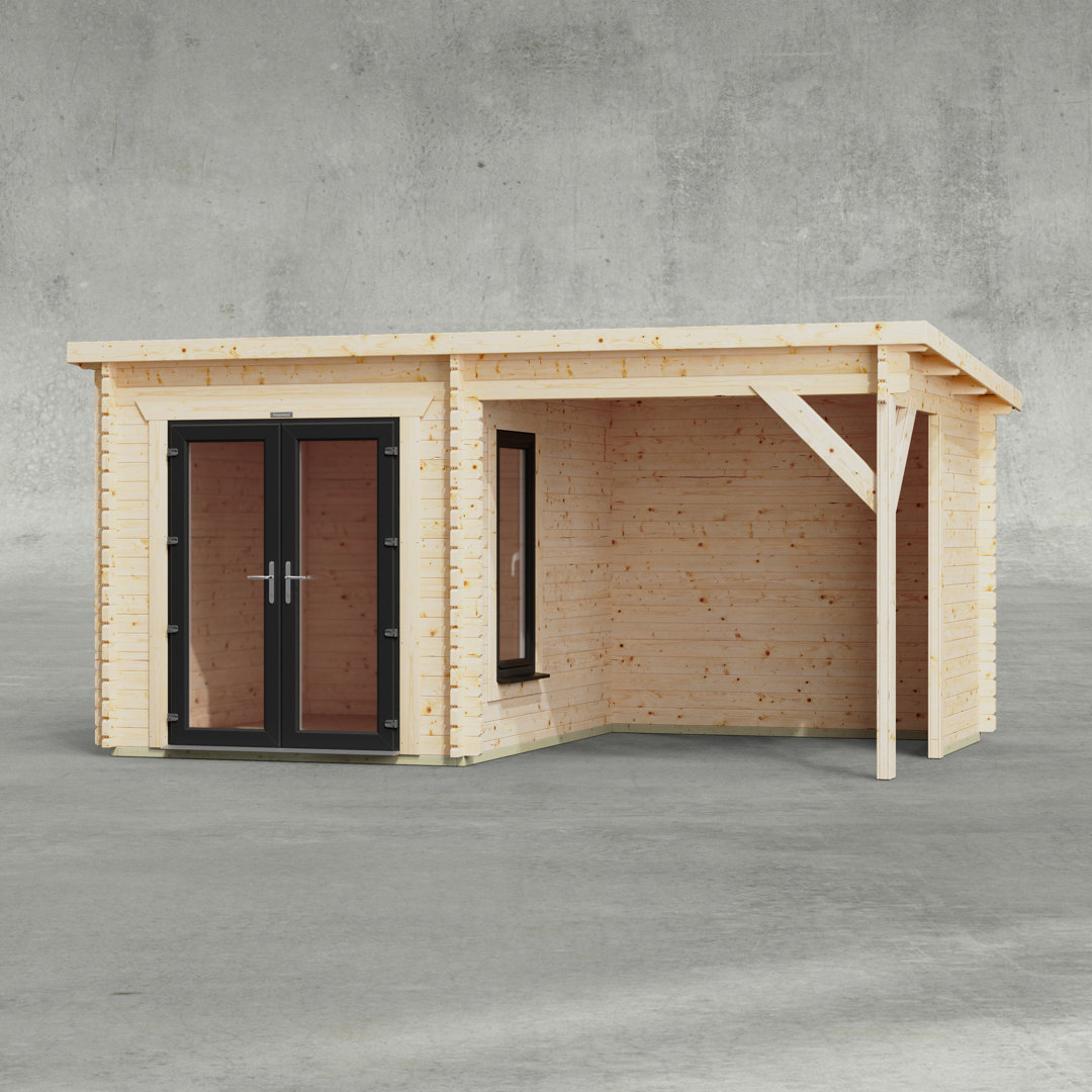 Powersheds 16 x 10ft Pent Canopy Log Cabin, Double doors - 44mm