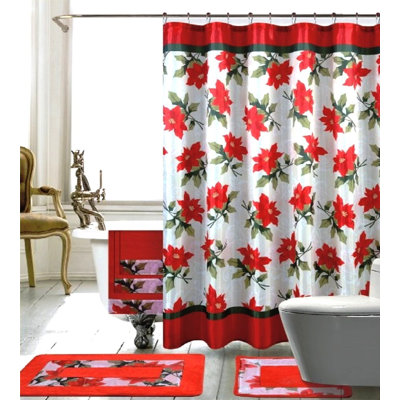 Floral Shower Curtain with Hooks Included