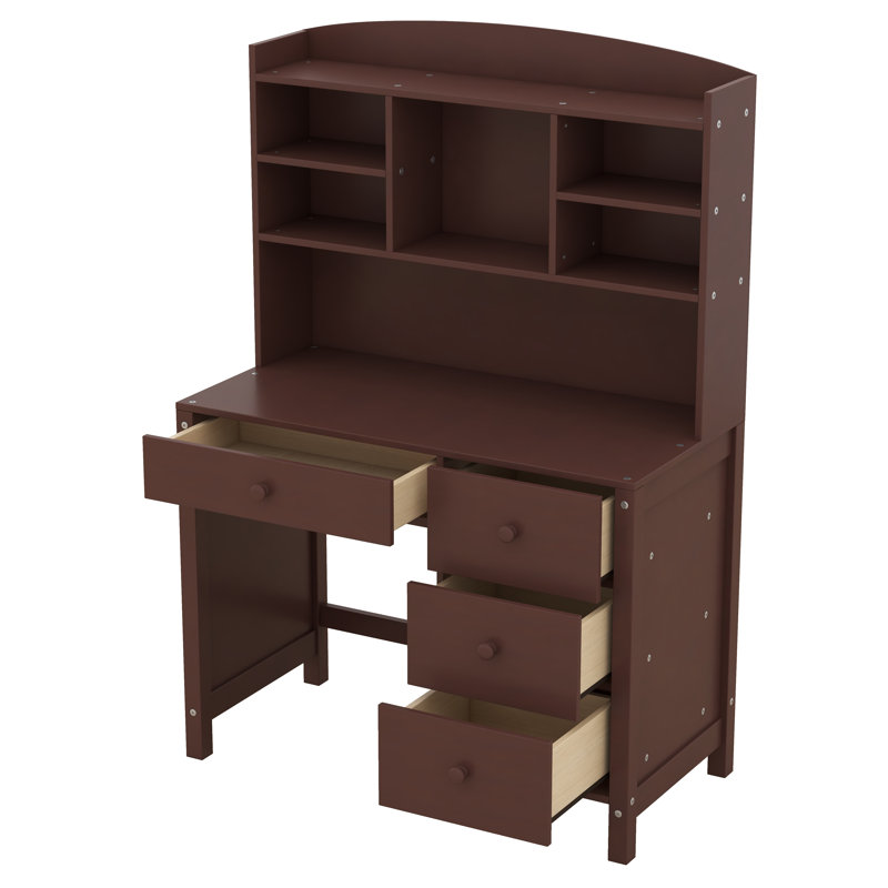 Ensemble de bureau d'écriture et chaise rembourrée avec bibliothèque, bureau d'ordinateur rétro de 40 po avec 4 tiroirs, tablette de rangement et chaise