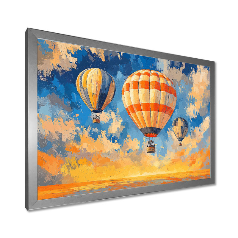 Festival de montgolfières en été III - Art mural en montgolfière, 12" H x 20" W, Reproduction encadrée, Argent argent