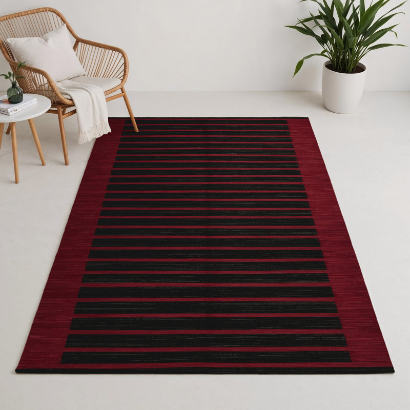 Tapis intérieur / extérieur brun HorizontalStripes, Rectangle 5 pi x 7 pi