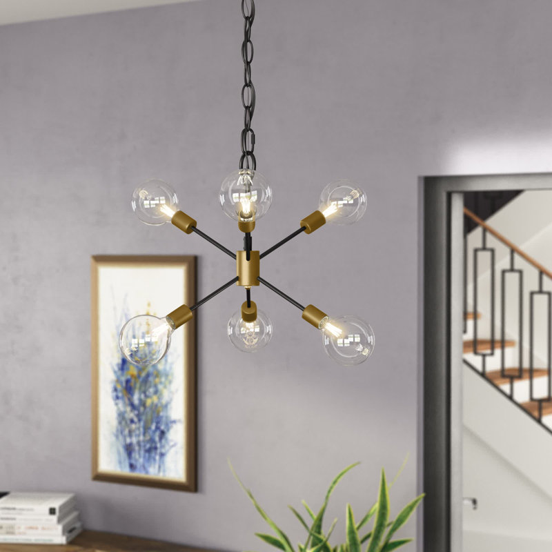 Lustre sphérique Spoutnik à 6 lumières Toler, Laiton / Noir