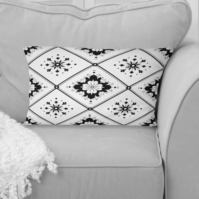 Coussin lombaire noir à imprimé mosaïque noir et blanc