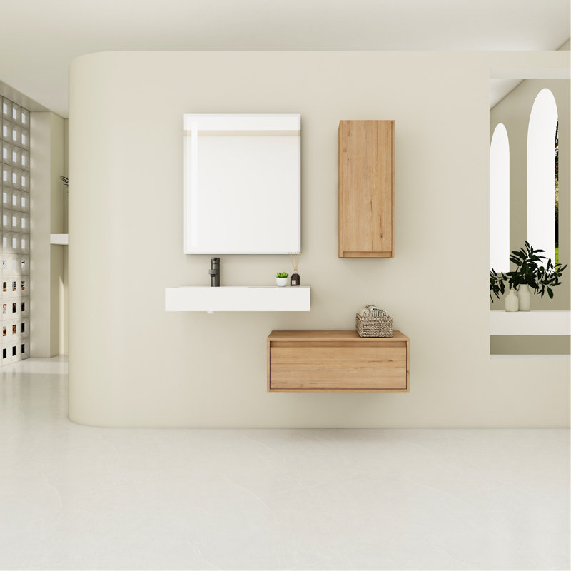 Meuble-lavabo moderne avec lavabo en résine et compartiment latéral - option de rangement élégante
