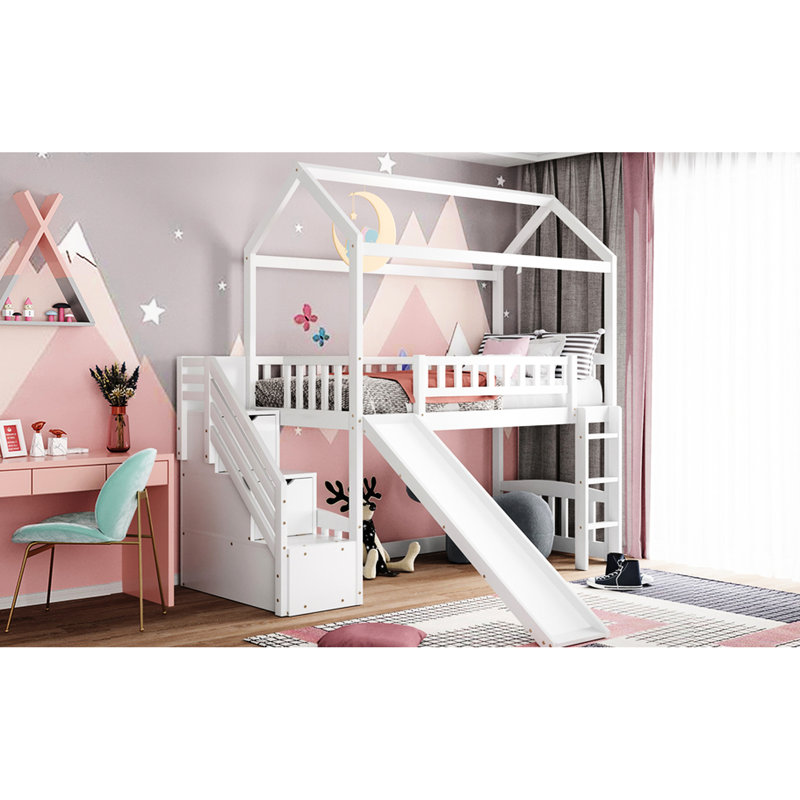 Lit mezzanine simple avec glissade et espace de rangement - Créez une chambre à coucher amusante, spacieuse et confortable