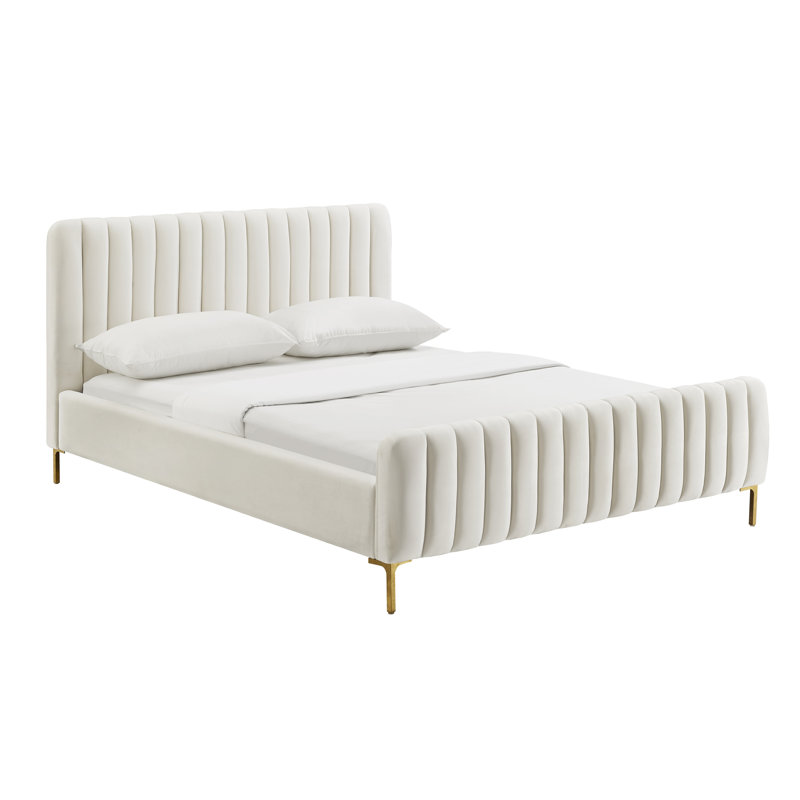 Robbinsdale Upholstered Platform Bed, White Velvet, Full/Double