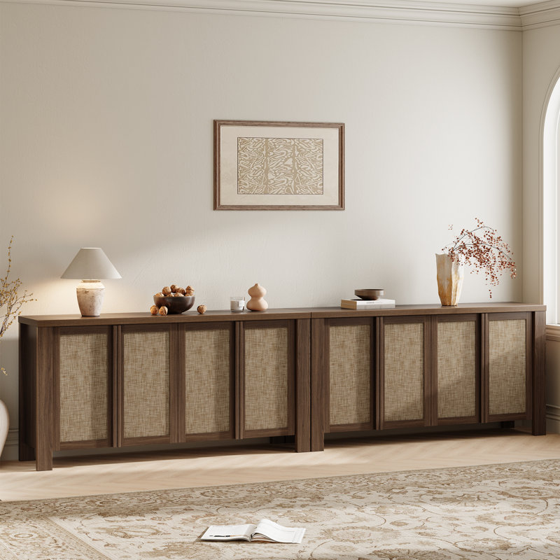 Retro Minimalism 63'' Wide Sideboard With Solid Wood Handle（set Of 2）, Dark Brown