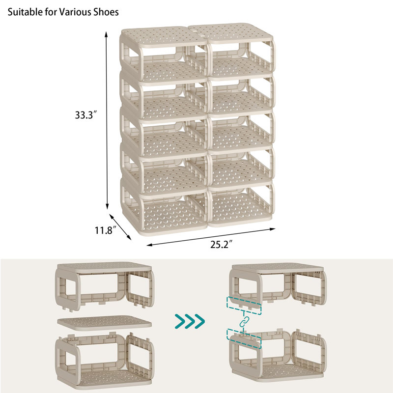Range-chaussures modulaire étroit - Organisateur de vestibule empilable pour petits espaces, Beige