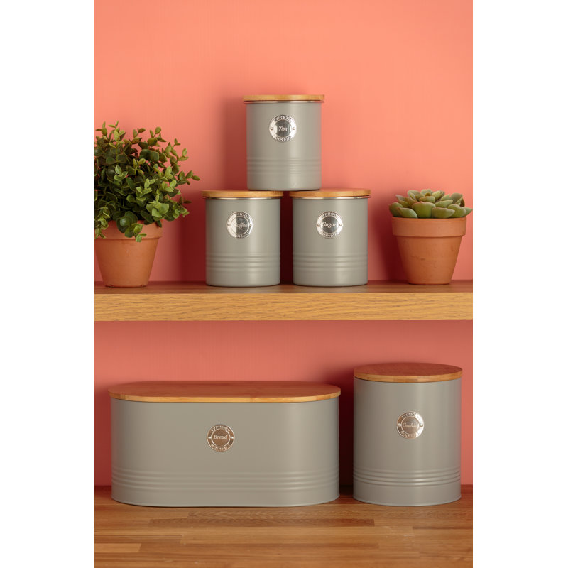 Typhoon Living 4 Piece Coffee, Tea, Sugar Jar Set and Bread Bin Set, Grey